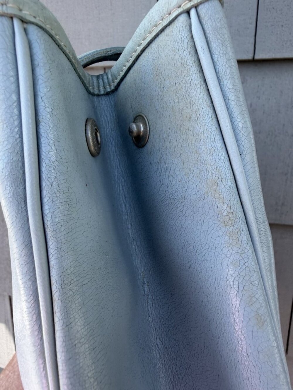 Vintage 90s Longchamp light blue leather double handle shoulder bag preppy - Picture 13 of 16